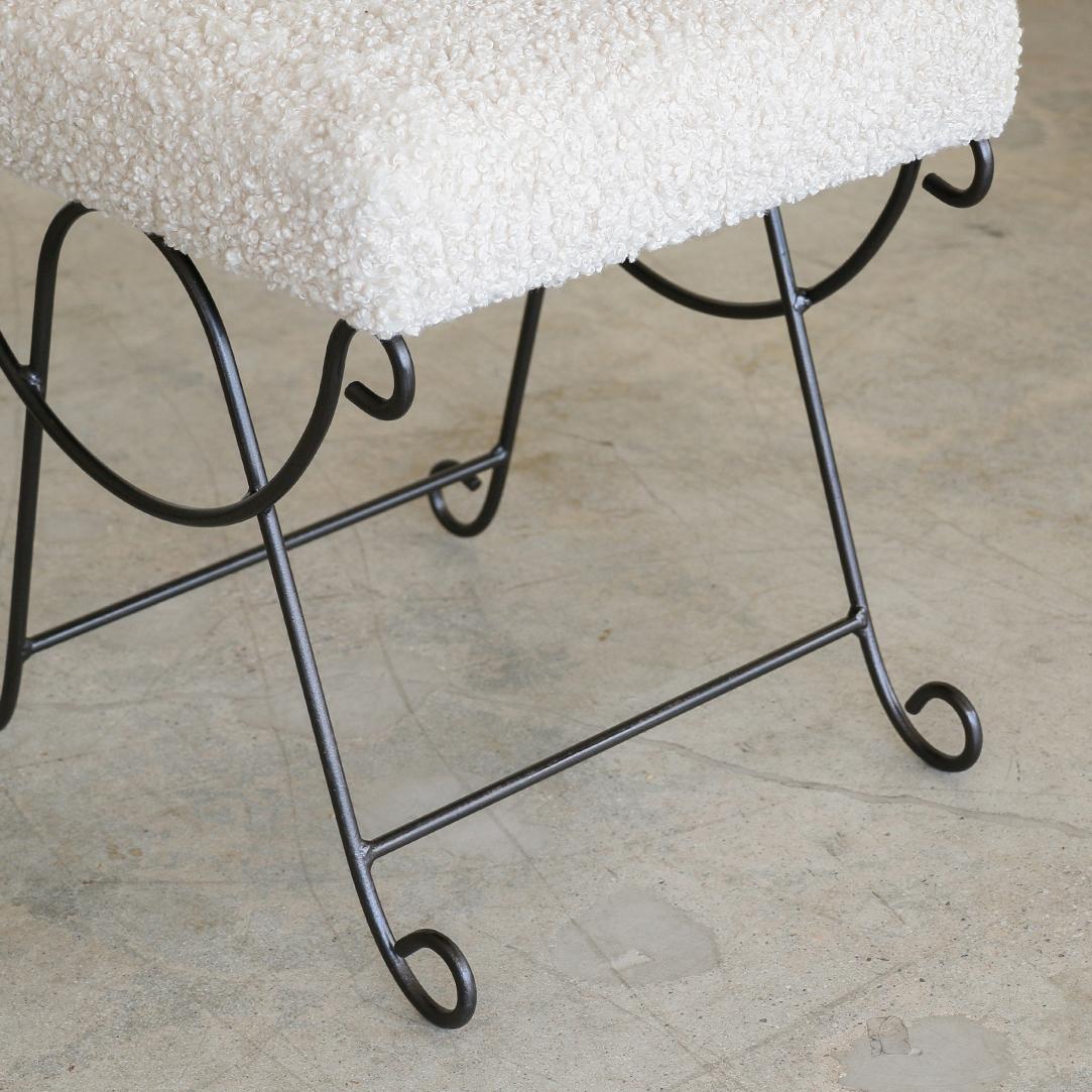 Panoplie Iron Loop Stool with Poodle Fabric For Sale 1