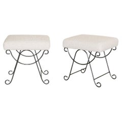 Black Iron Loop Stool with Poodle Fabric