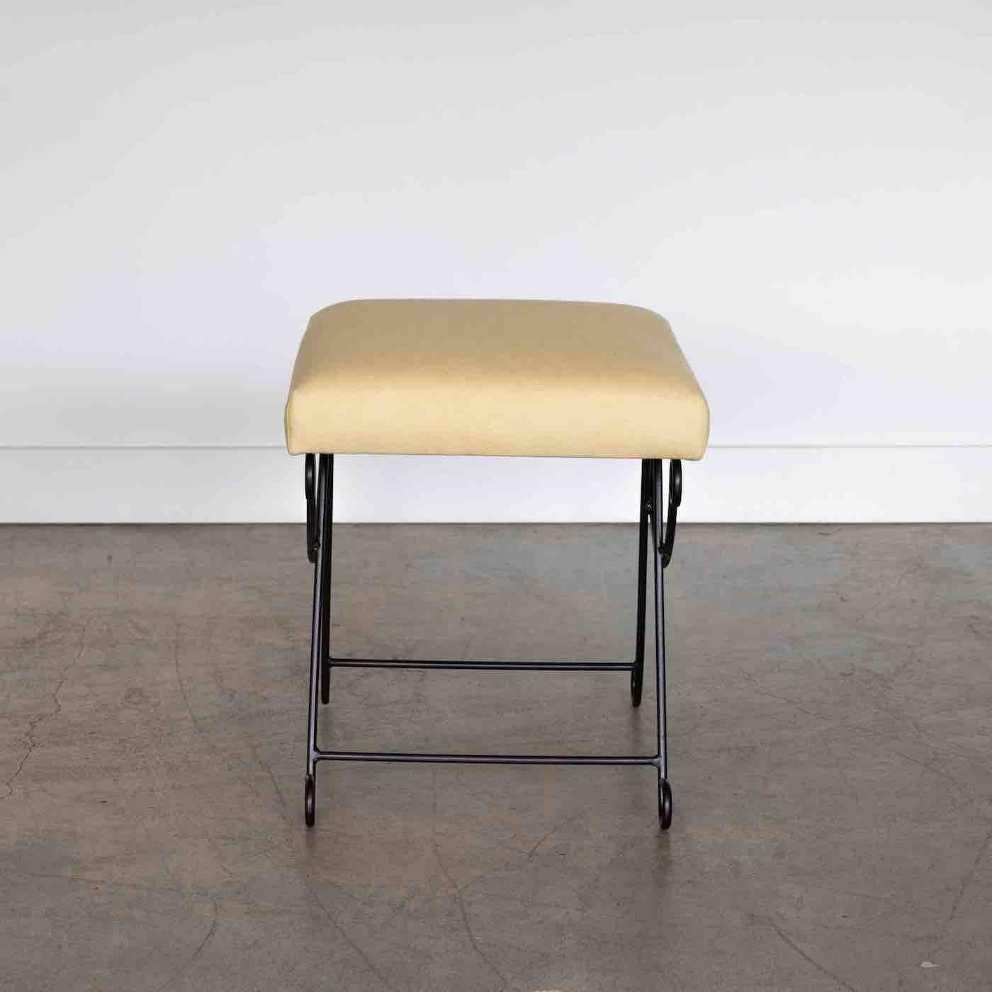 Contemporary Panoplie Iron Loop Stool with Yellow Linen For Sale