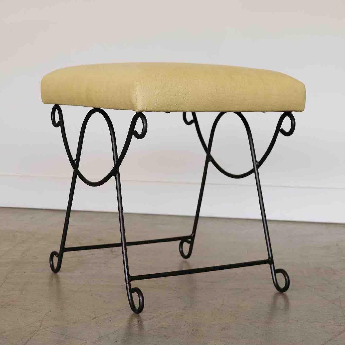 Panoplie Iron Loop Stool with Yellow Linen For Sale 1
