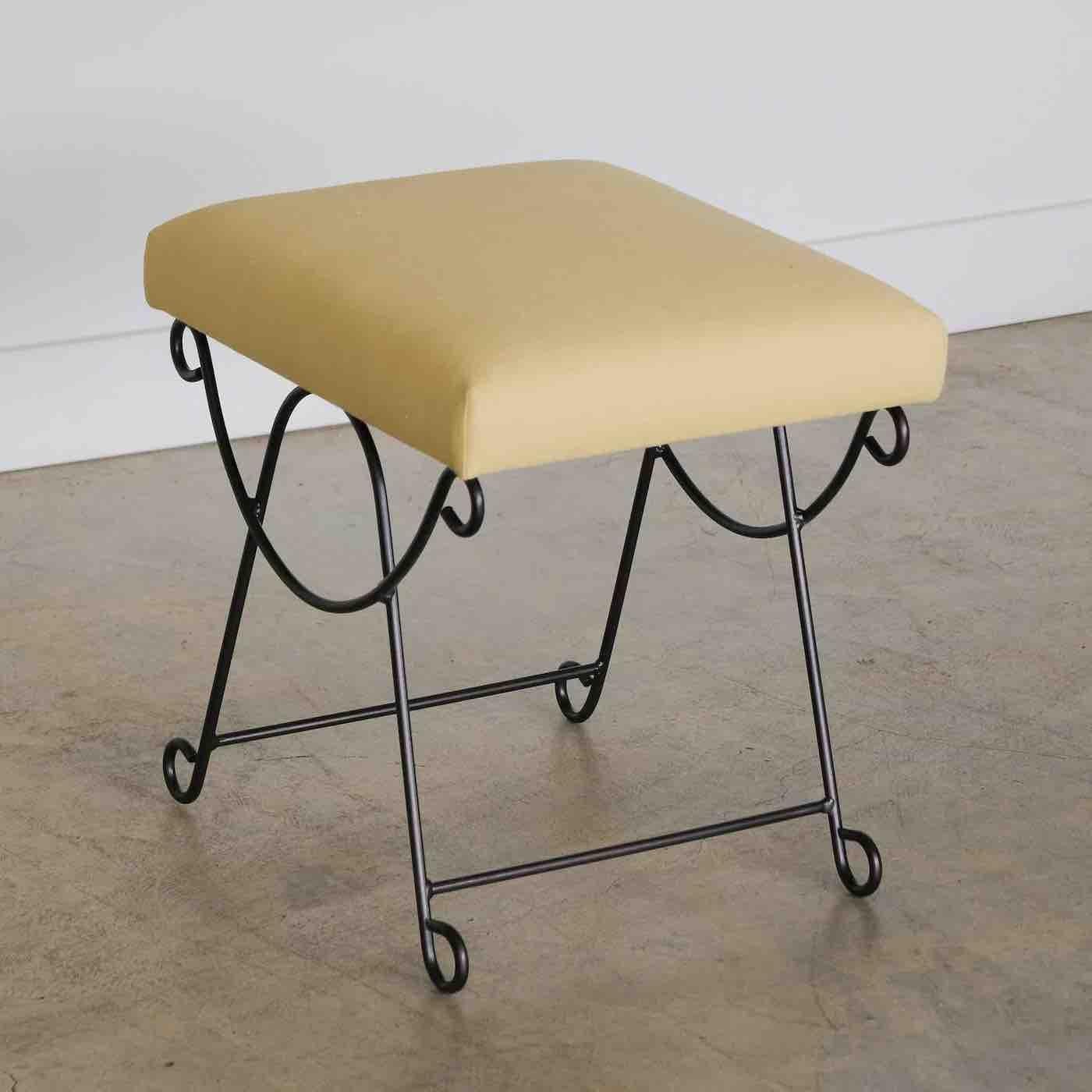 Panoplie Iron Loop Stool with Yellow Linen For Sale 2