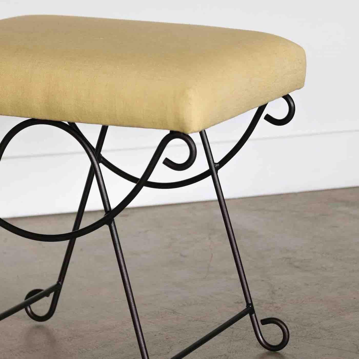 Panoplie Iron Loop Stool with Yellow Linen For Sale 3
