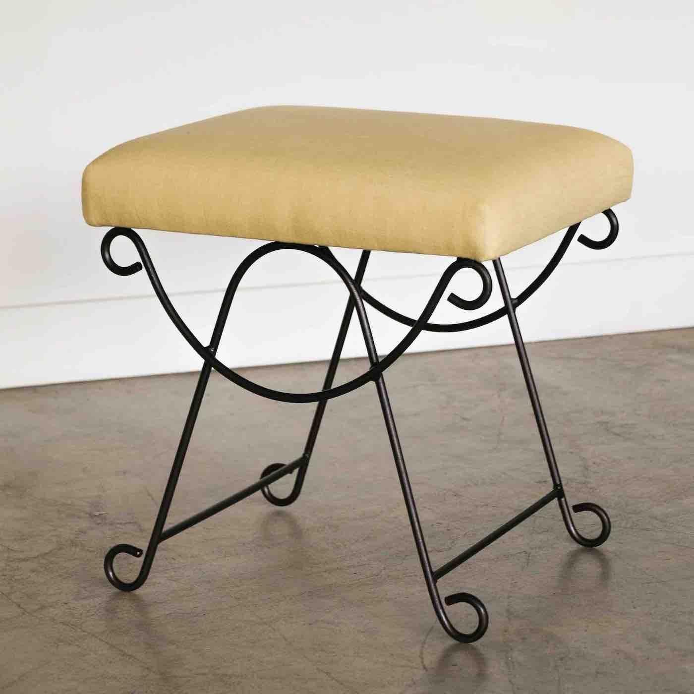 Panoplie Iron Loop Stool with Yellow Linen For Sale 4