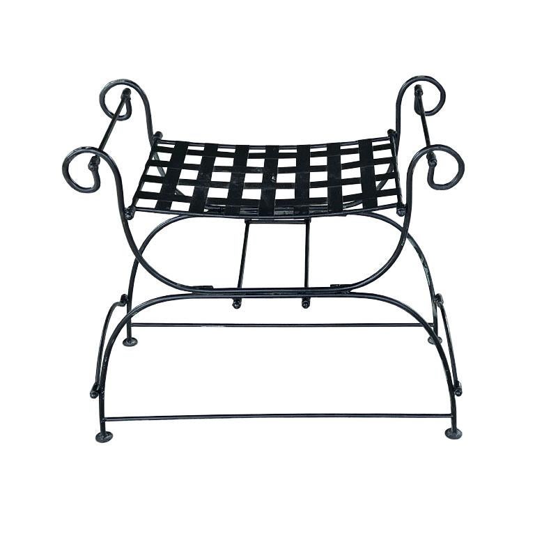American Black Iron Strapped Carule Bench in the Manner of Salterini - A Pair