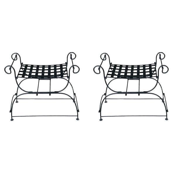 Black Iron Strapped Carule Bench in the Manner of Salterini - A Pair