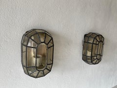 Black Iron Structured Glass Pair of Wall Sconces by Limburg, 1960s, Germany
