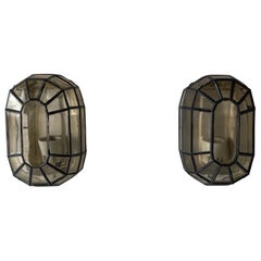 Black Iron Structured Glass Pair of Wall Sconces by Limburg, 1960s, Germany