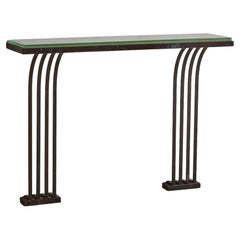 Black Iron Wall Console Table with Saint Gobain Glass Top, France 1930s