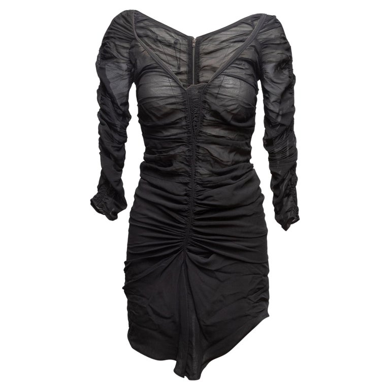Black Isabel Marant Silk Ruched Mini Dress Size FR 34 For Sale at 1stDibs