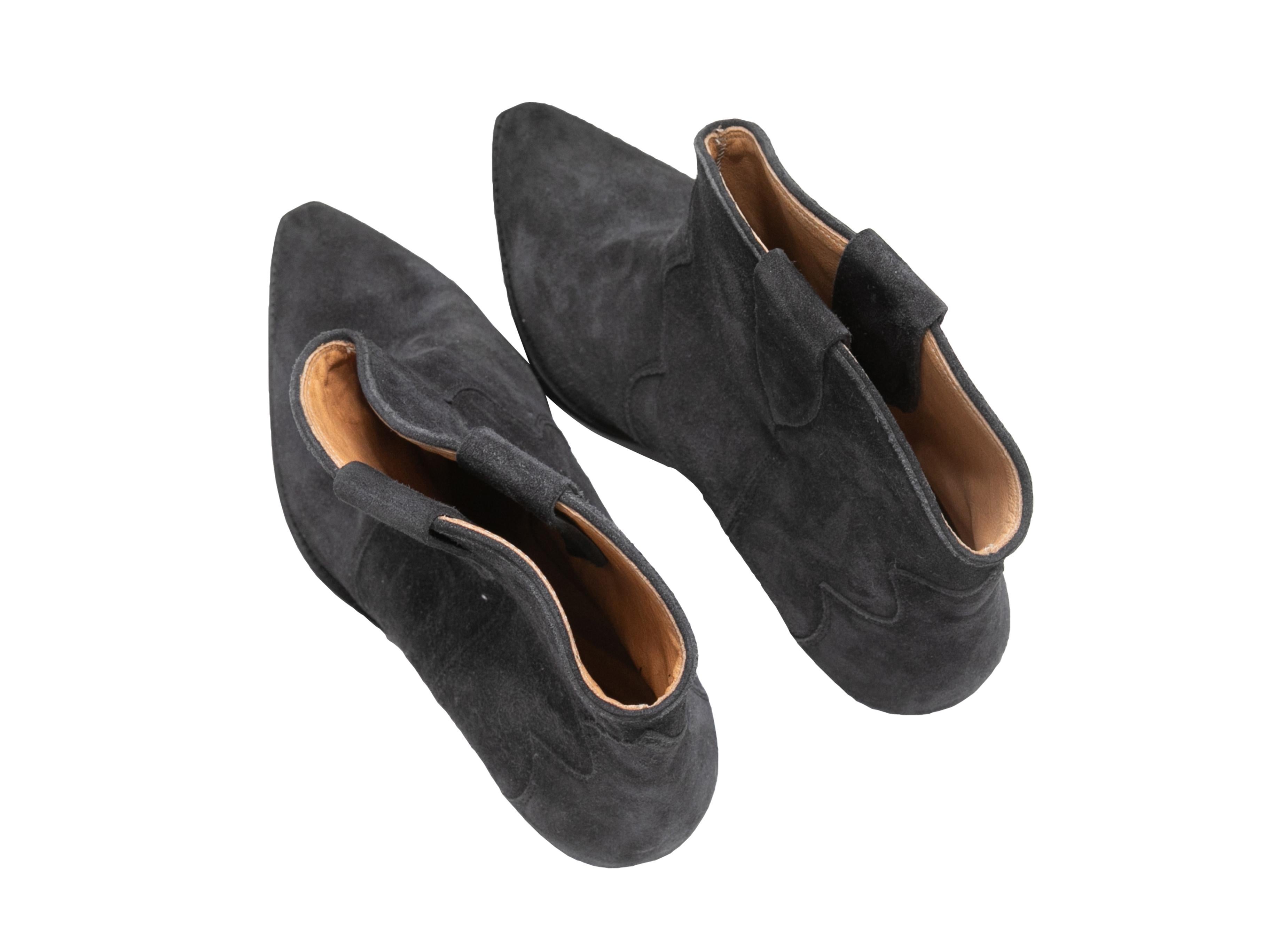 Black Isabel Marant Suede Western Ankle Boots Size 40 In Good Condition For Sale In New York, NY