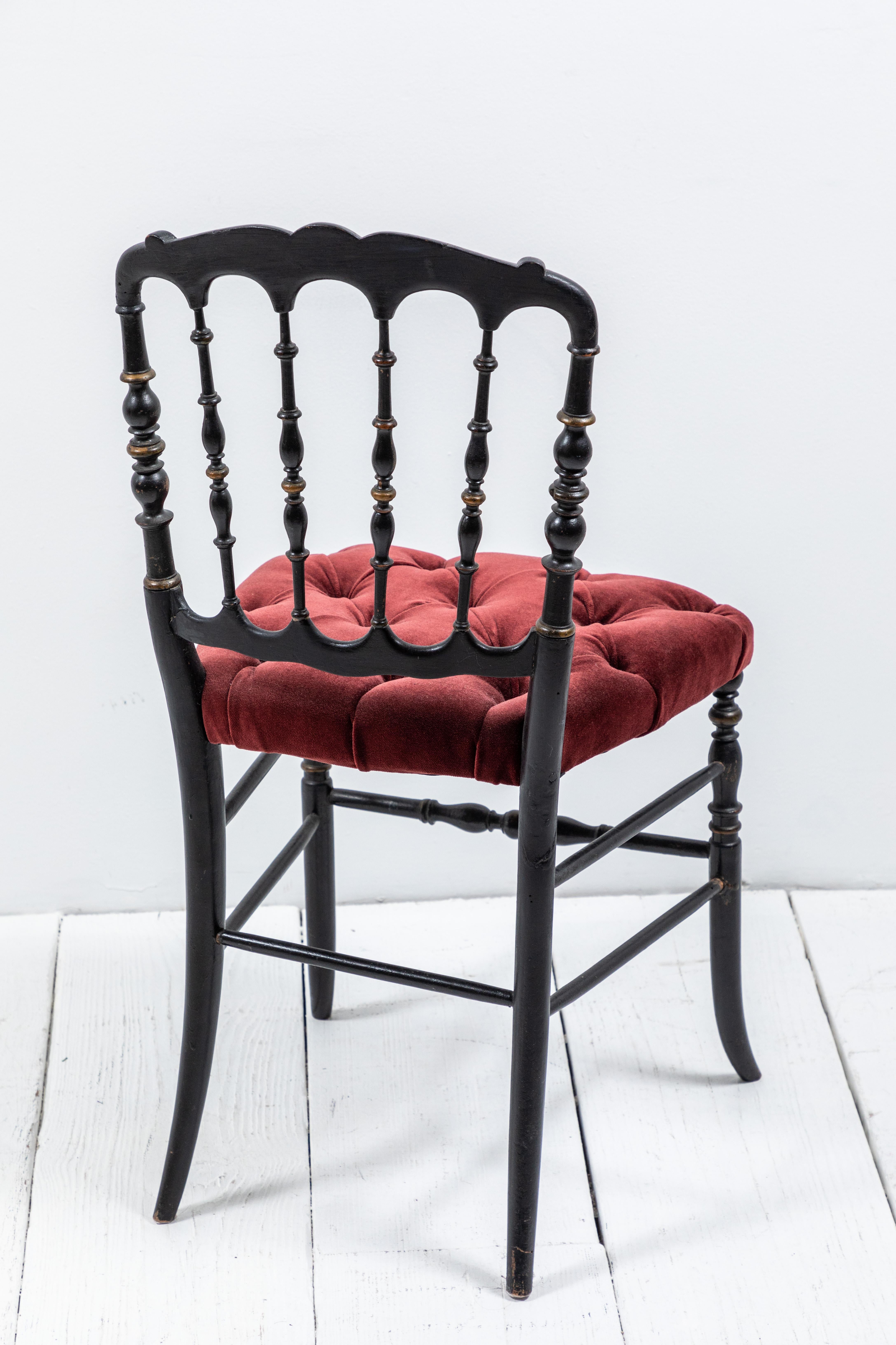 Black Italian Chiavari Chair with Burgundy Velvet Tufted Seats 1