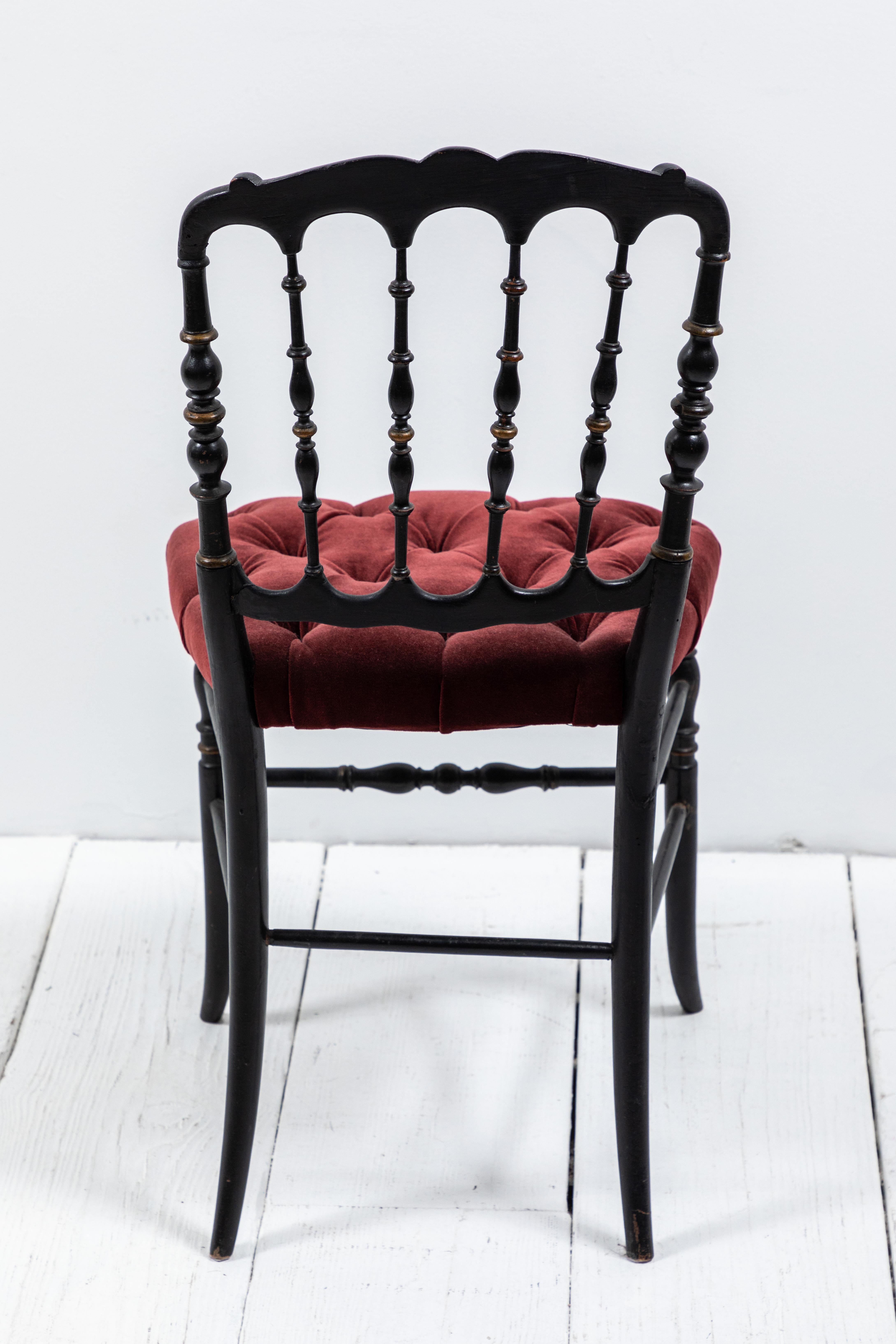 Black Italian Chiavari Chair with Burgundy Velvet Tufted Seats 2