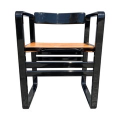 Black Italian Desk Arm Chair with Saddle Leather Seat