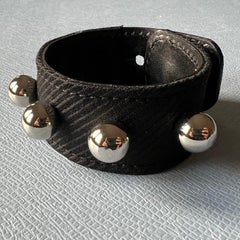 Black Italian Leather Studded Cuff Bracelet Nickel Hardware  J DAUPHIN