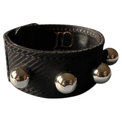 Black Italian Leather Studded Cuff Bracelet Nickel Hardware  J DAUPHIN