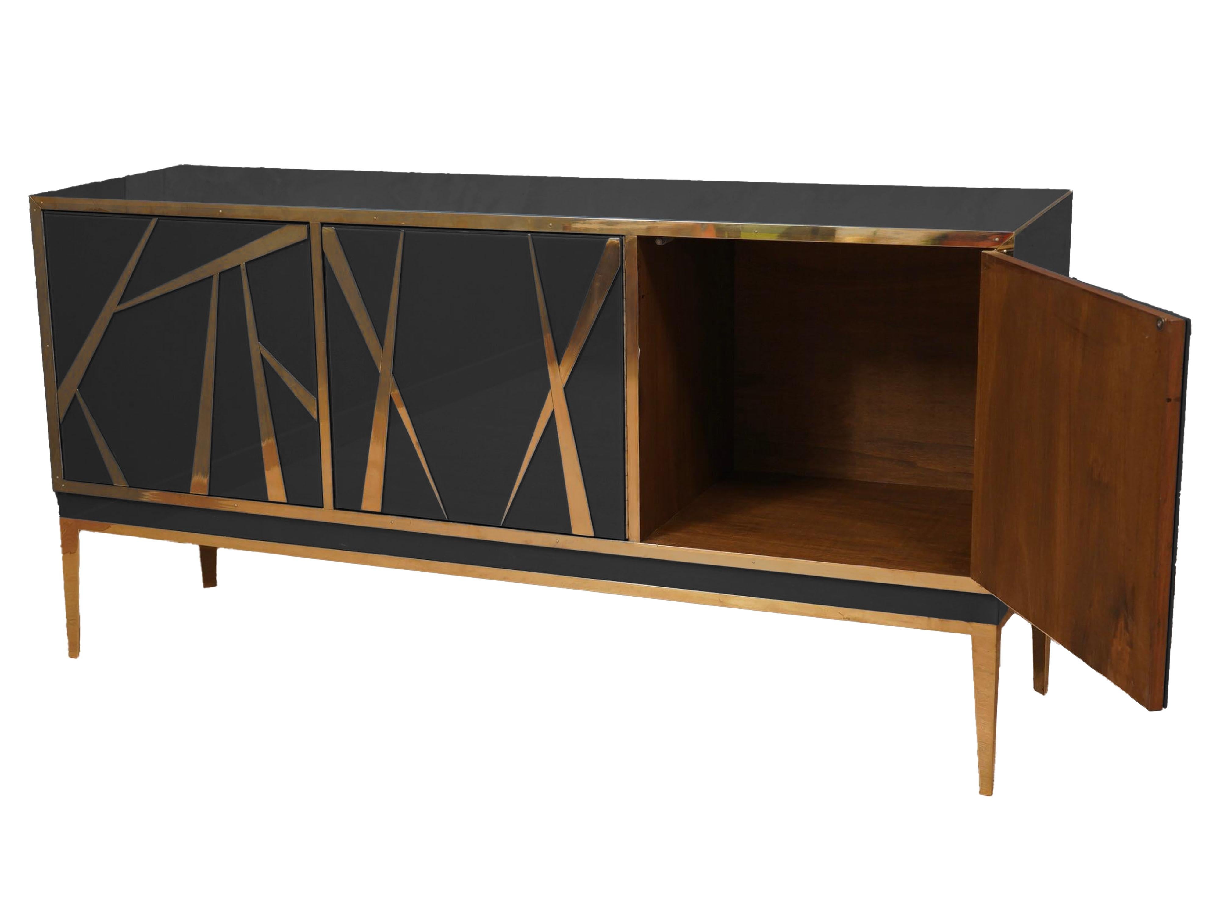 Aparador de lujo italiano negro de estilo de mediados de siglo disponible Biselado en venta