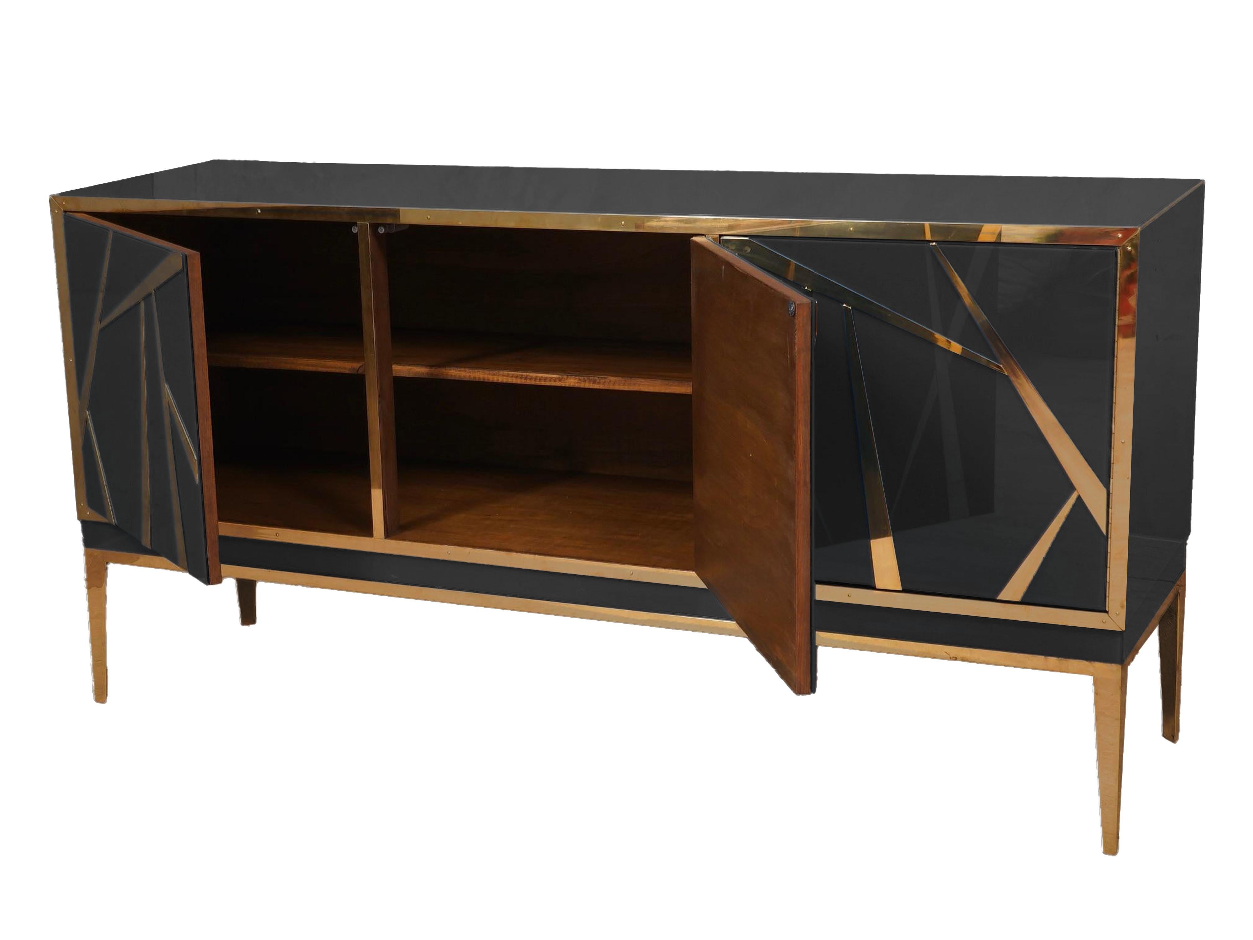 Contemporary Black Italian Luxury Sideboard in Mid-Century Style Available For Sale
