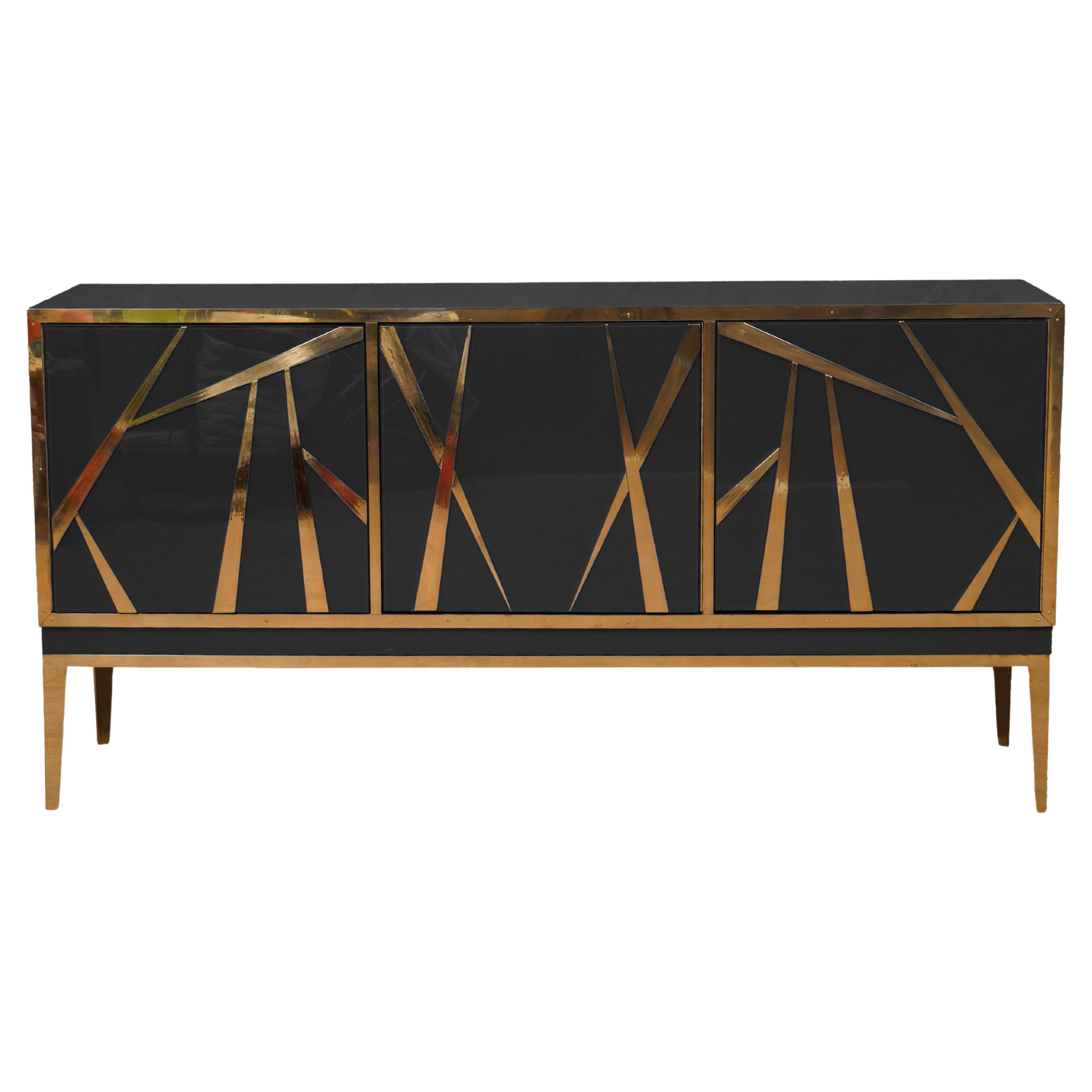 Schwarzes italienisches Luxus-Sideboard im Mid-Century-Stil erhältlich im Angebot