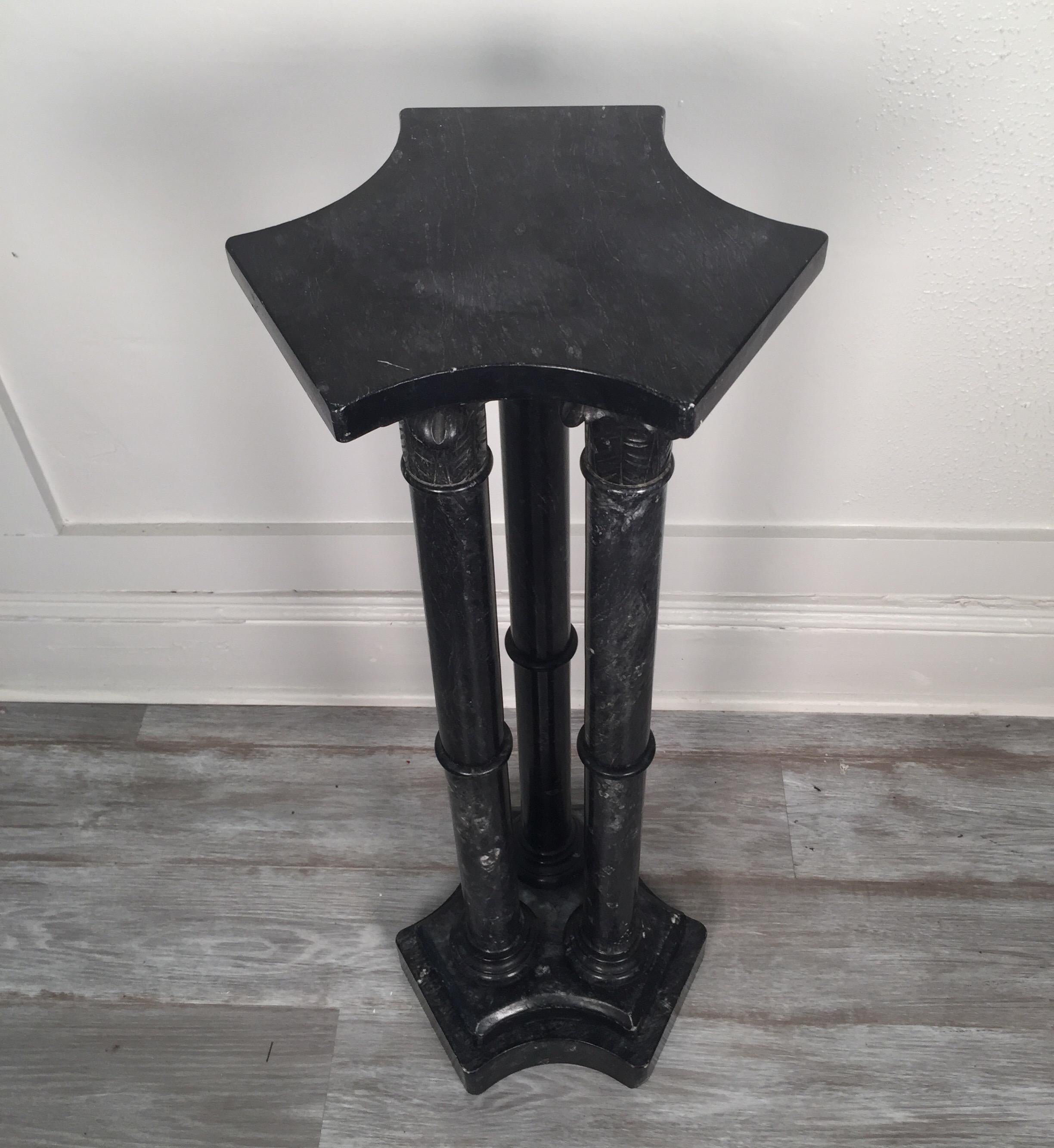 Black Italian Marble Three Column Pedestal, circa 1900 Marked Italy In Good Condition In Lambertville, NJ