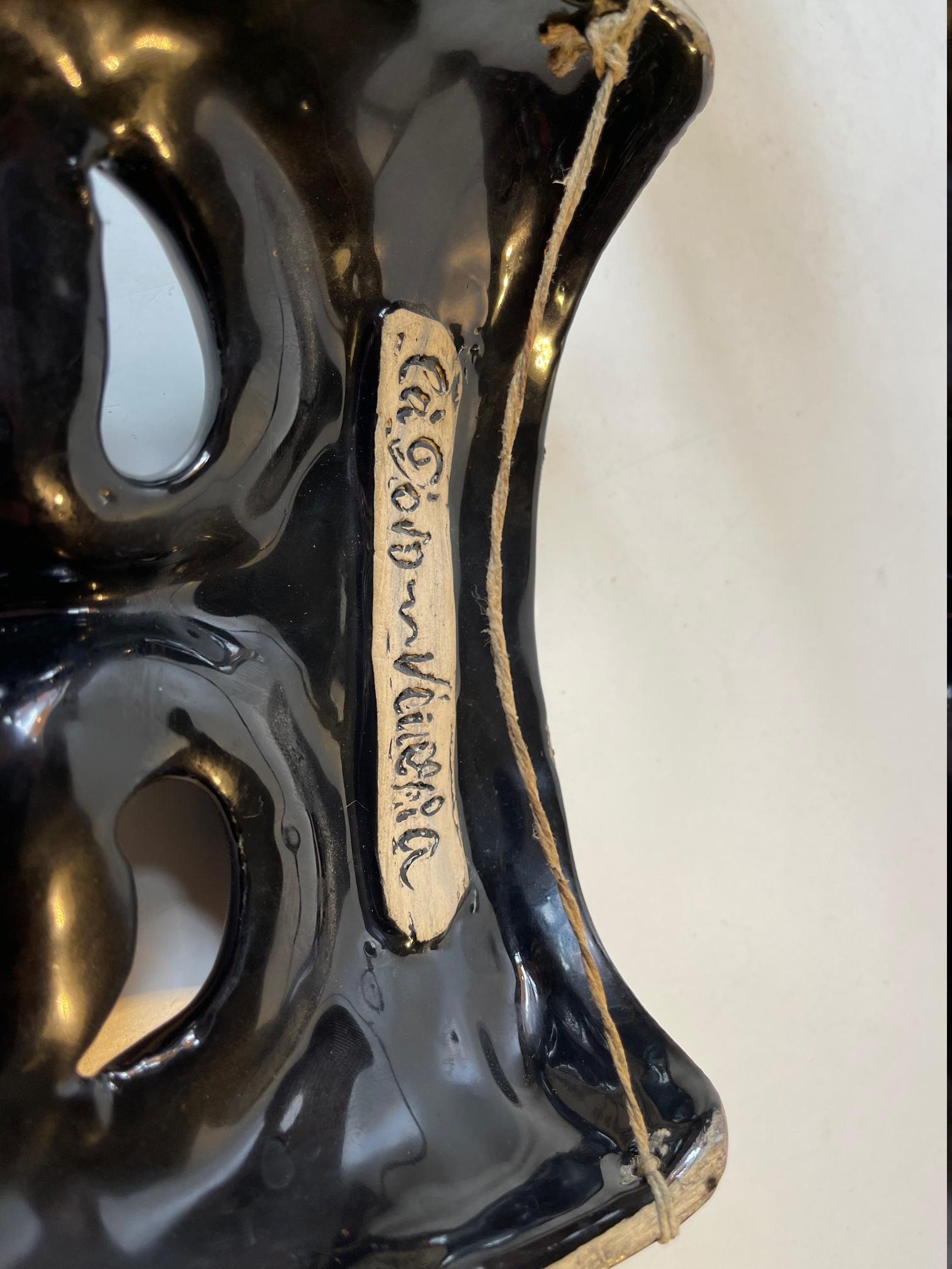 Black Italian Masquerade Face or Wall Masks, Signed Ca'd'Oro Venezia 1982 In Good Condition For Sale In Esbjerg, DK
