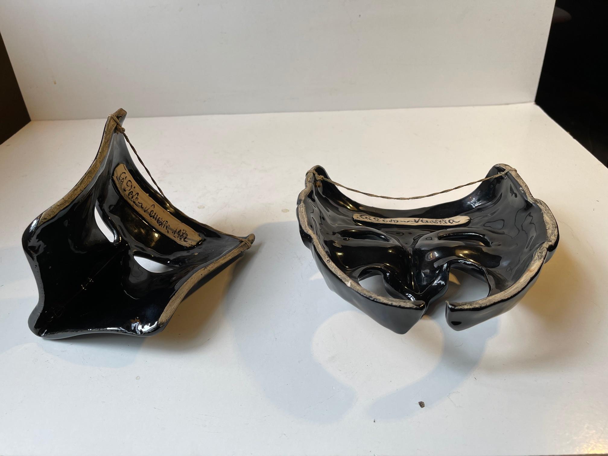 Late 20th Century Black Italian Masquerade Face or Wall Masks, Signed Ca'd'Oro Venezia 1982 For Sale