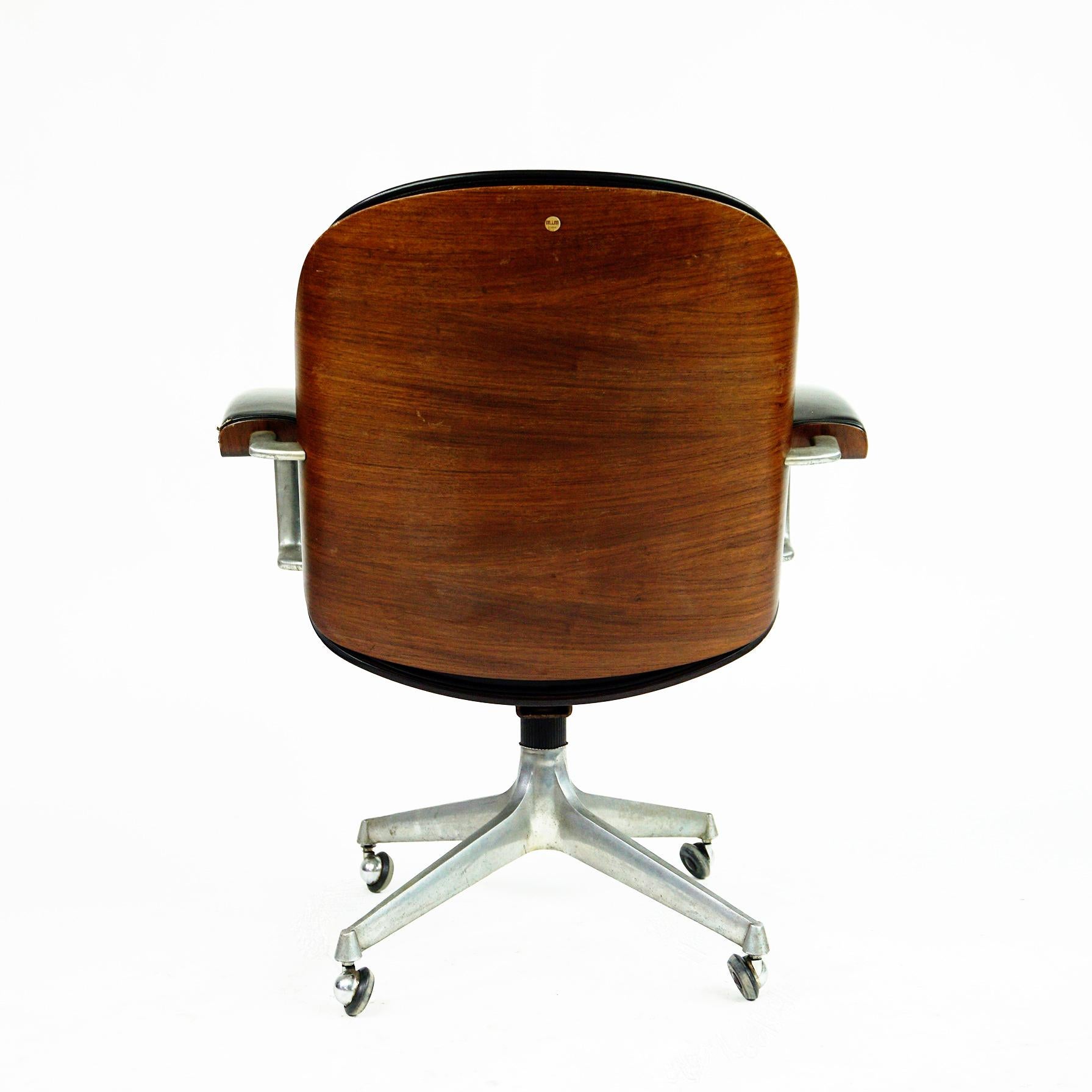 Black Italian Midcentury Rosewood Office Armchair by Ico Parisi for Mim Roma 3