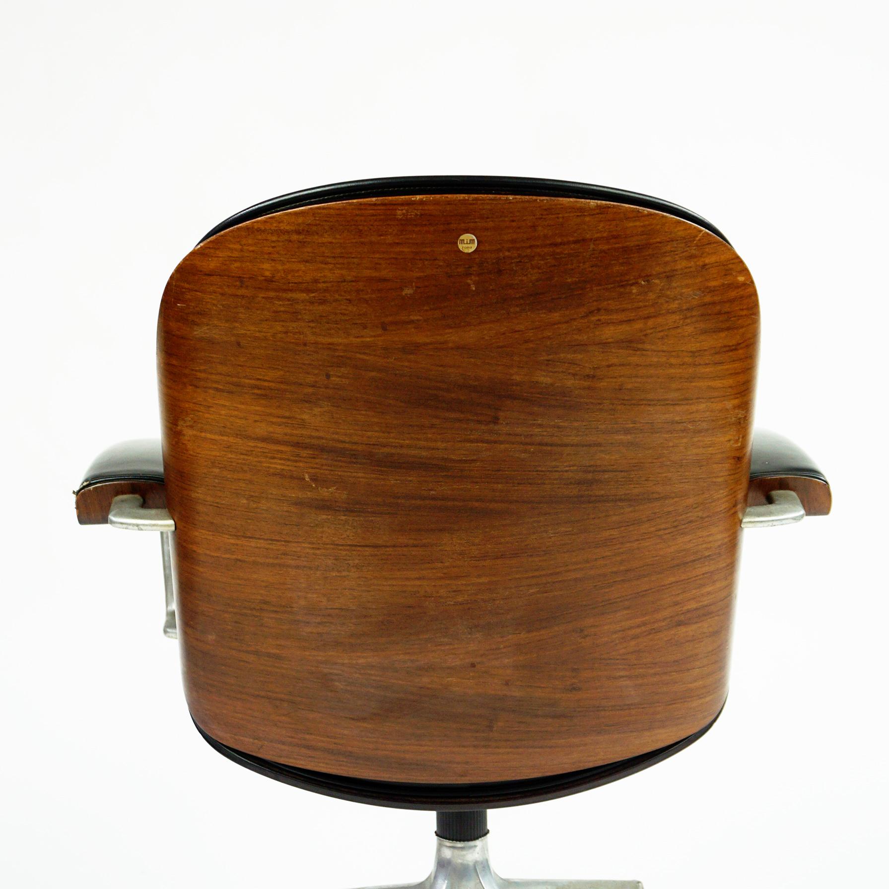 Black Italian Midcentury Rosewood Office Armchair by Ico Parisi for Mim Roma 4