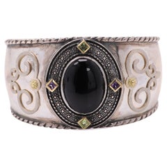 Black Italian Murano Glass Cuff Bracelet Venetian Glass Gothic Vintage 
