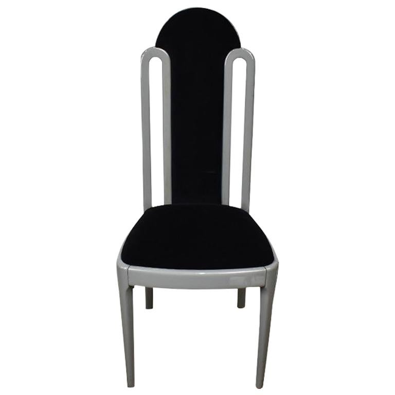 Black Italian Upholstered Velvet Art Deco Dining Chair, Late 20th Century