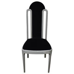 Used Black Italian Upholstered Velvet Art Deco Dining Chair, Late 20th Century