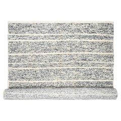 Schwarz-Elfenbein Modern Striae Design Handgeknüpfter Orientteppich aus Wolle in Übergröße