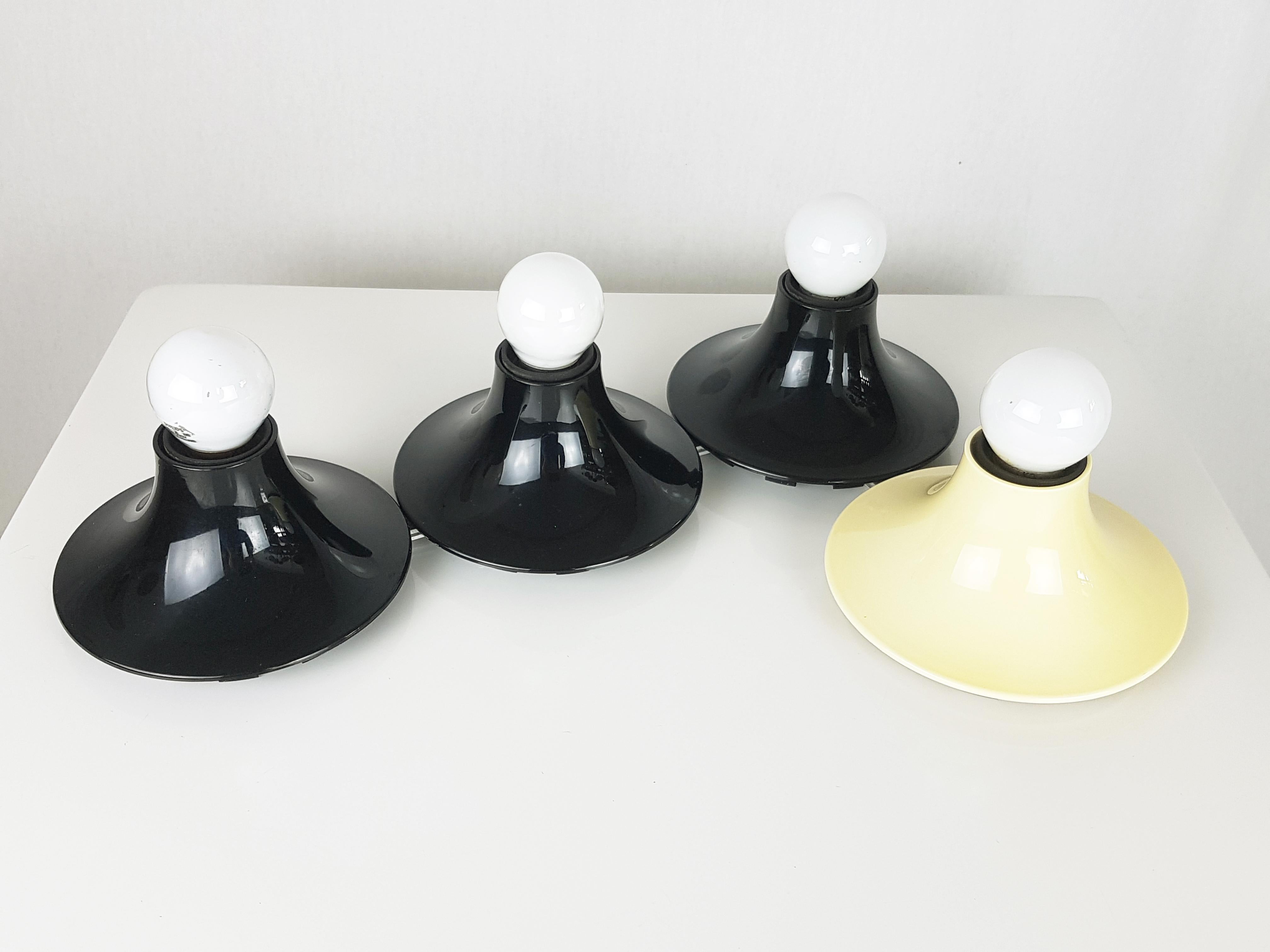 Space Age Black Ivory Plastic Wall or Ceiling Teti Lamps by Vico Magistretti for Artemide For Sale