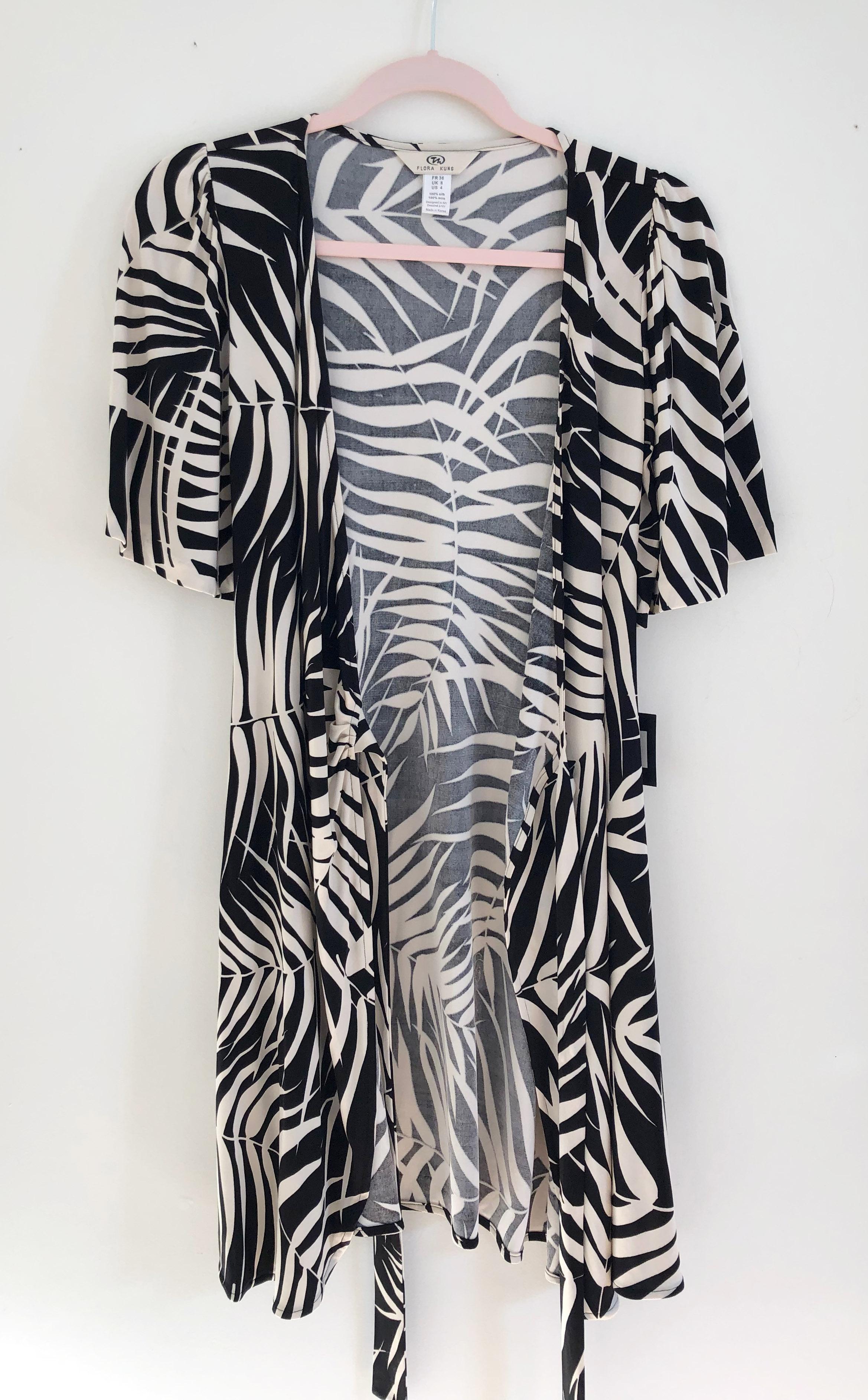 Black ivory print silk jersey wrap dress NWT Flora Kung - sizes  3