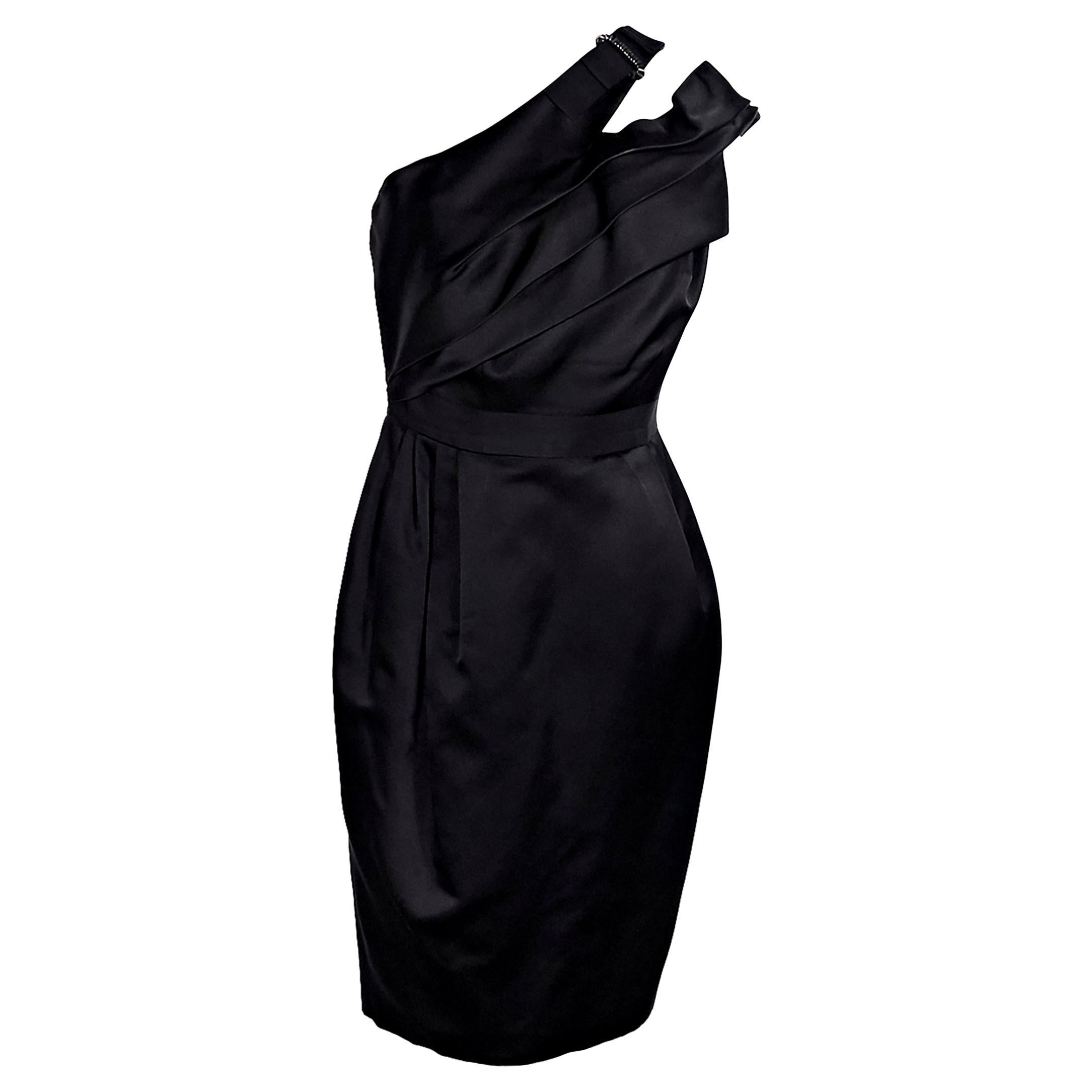 J. Mendel Black SilkSatin Blend OneShoulder Dress For Sale at 1stDibs