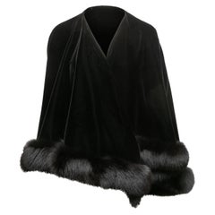 Black J. Mendel Velvet & Fox Fur-Trimmed Shawl Size O/S