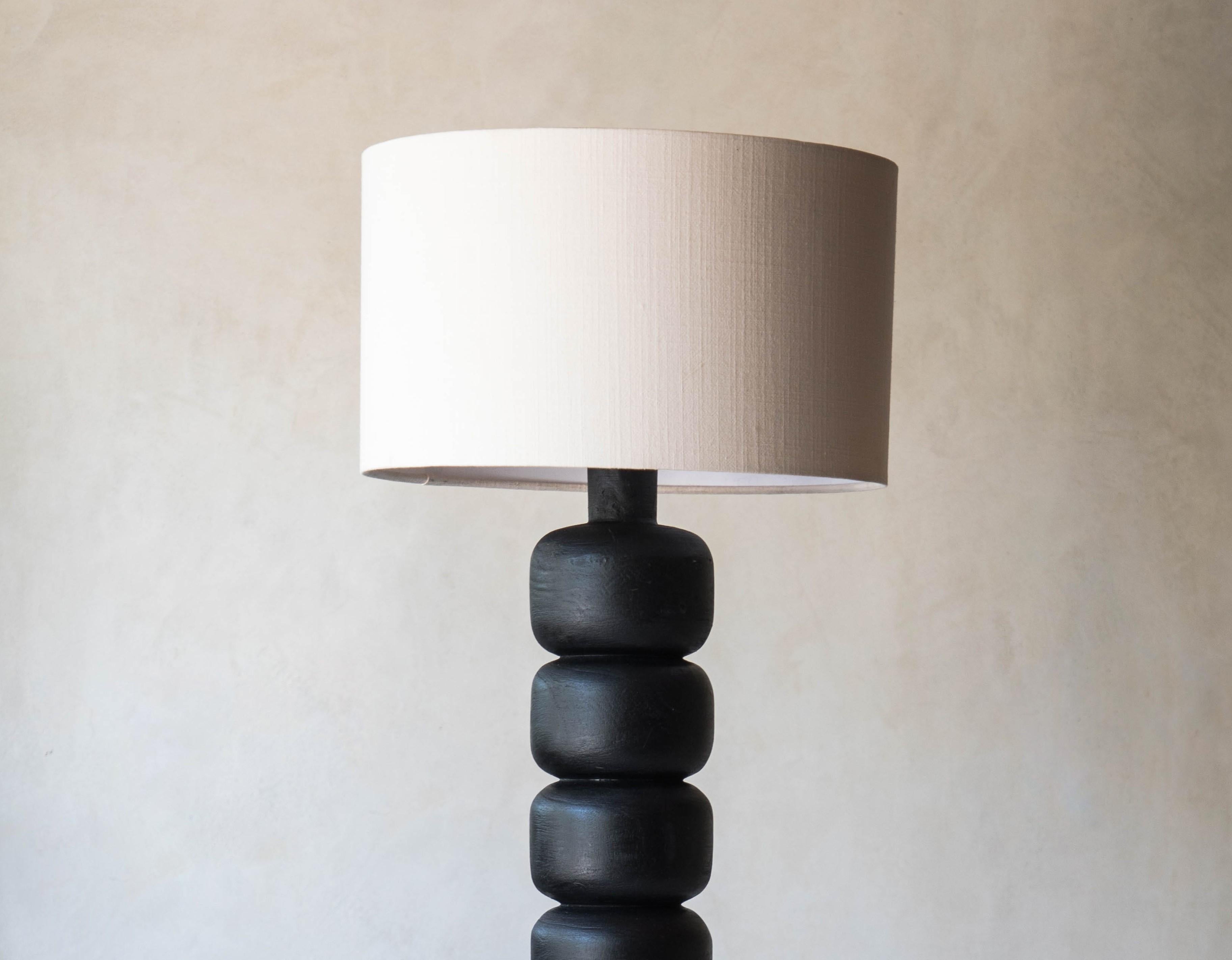 Post-Modern Black Jabin Wood Floor Lamp with Linen Screen by Daniel Orozco For Sale