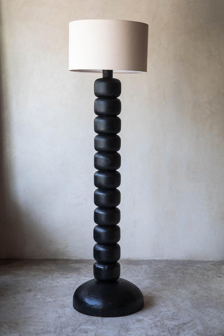 Black Jabin Wood Floor Lamp with Palm Screen by Daniel Orozco For Sale