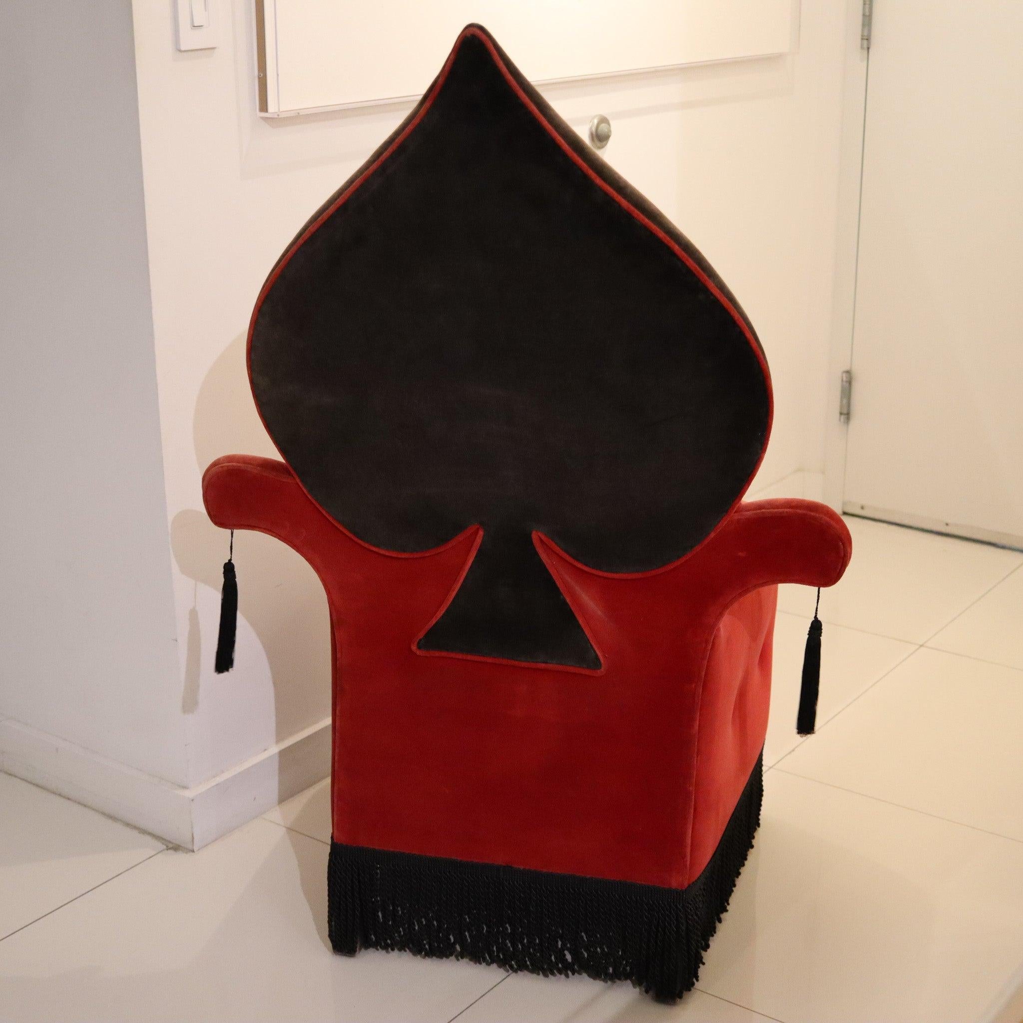 BLACK JACK 1970 Set of Four Large Vintage Playing Card Suit Red & Black Chairs For Sale 6
