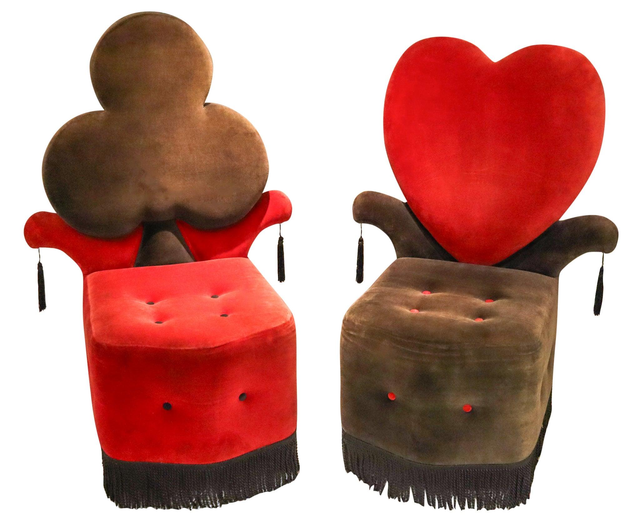 BLACK JACK 1970 Set of Four Large Vintage Playing Card Suit Red & Black Chairs For Sale 1