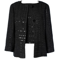 Conjunto de chaqueta y top negro de lana, lúrex y lentejuelas Chanel