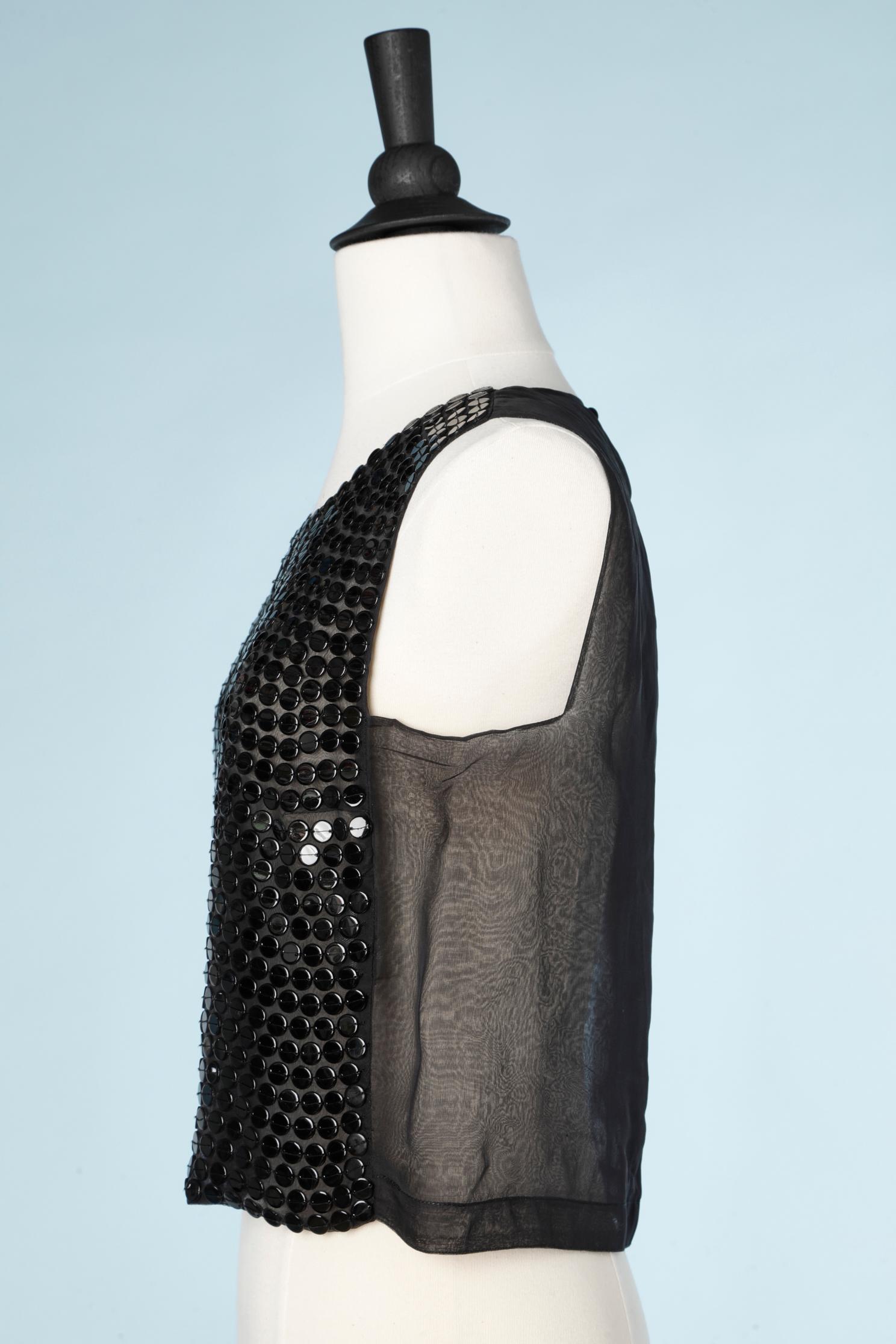 Black jacket and top with black plastic pellet on a chiffon base Chanel  For Sale 6