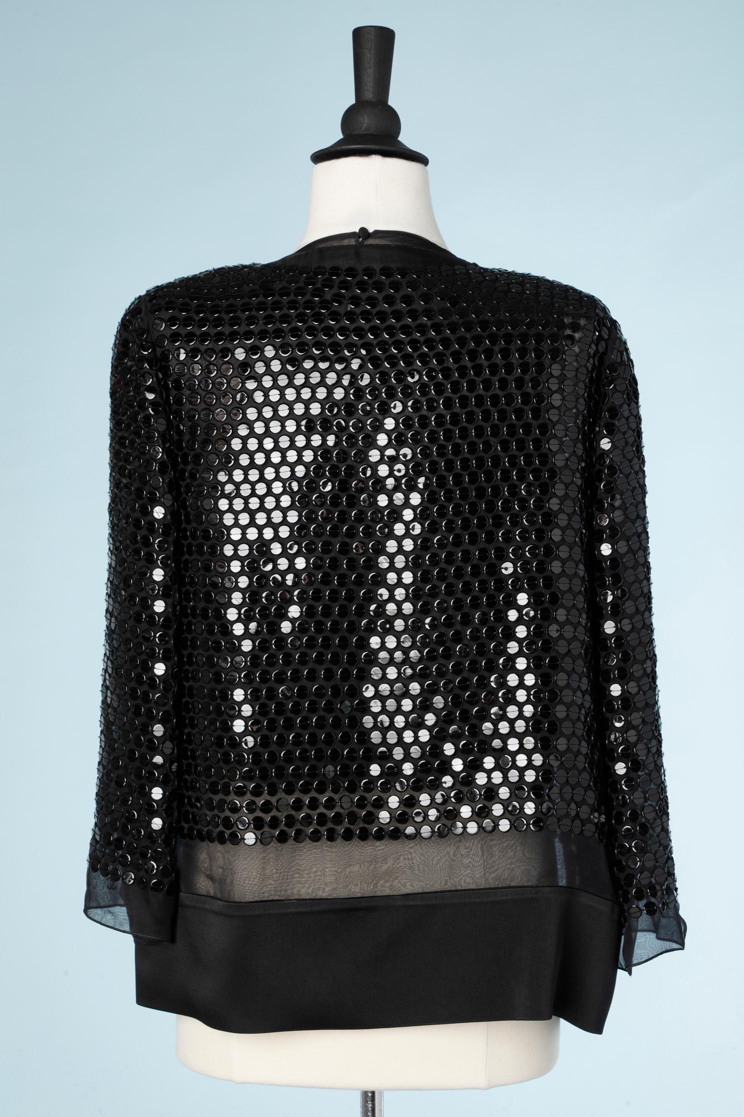 Black jacket and top with black plastic pellet on a chiffon base Chanel  For Sale 1