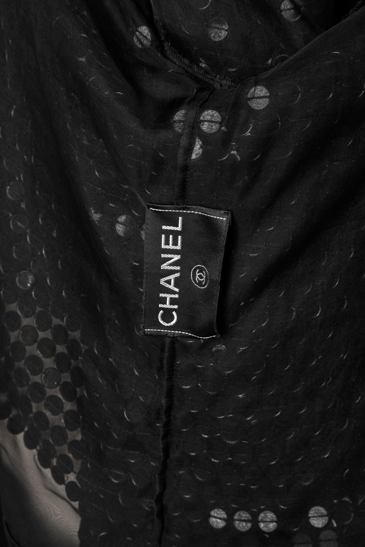 Black jacket and top with black plastic pellet on a chiffon base Chanel  For Sale 2