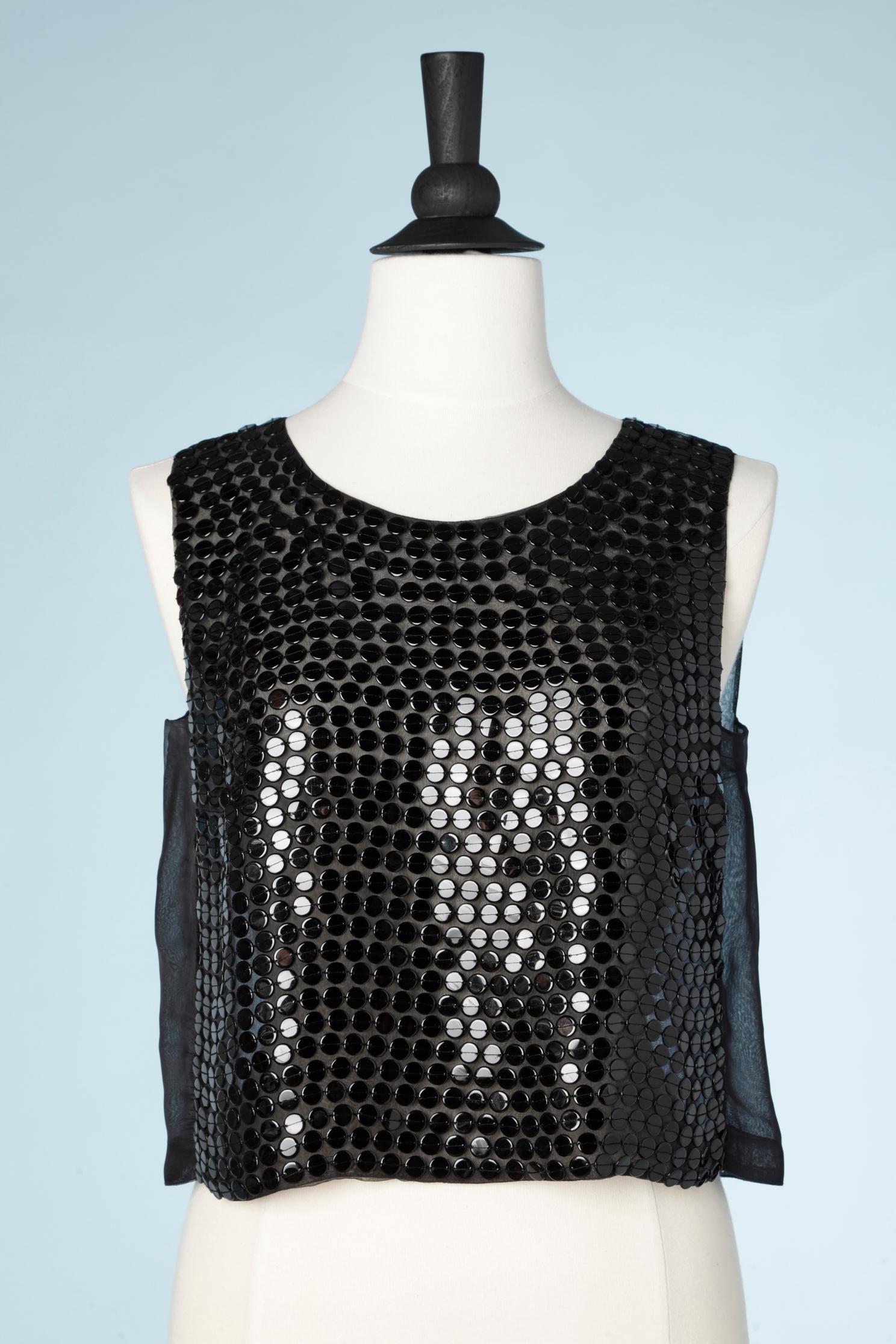 Black jacket and top with black plastic pellet on a chiffon base Chanel  For Sale 3
