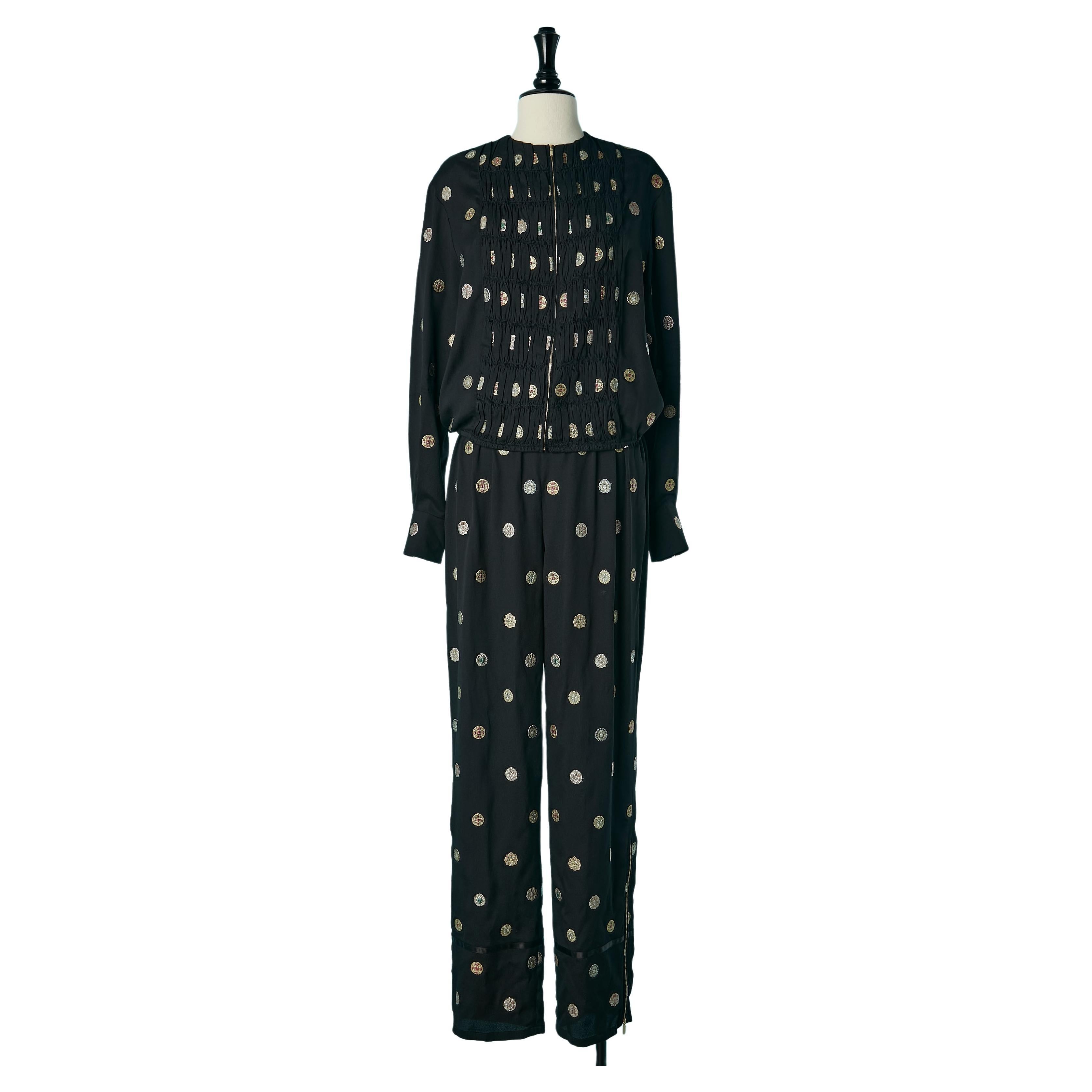 Black jacket and trouser ensemble with embroideries and gather Chanel 