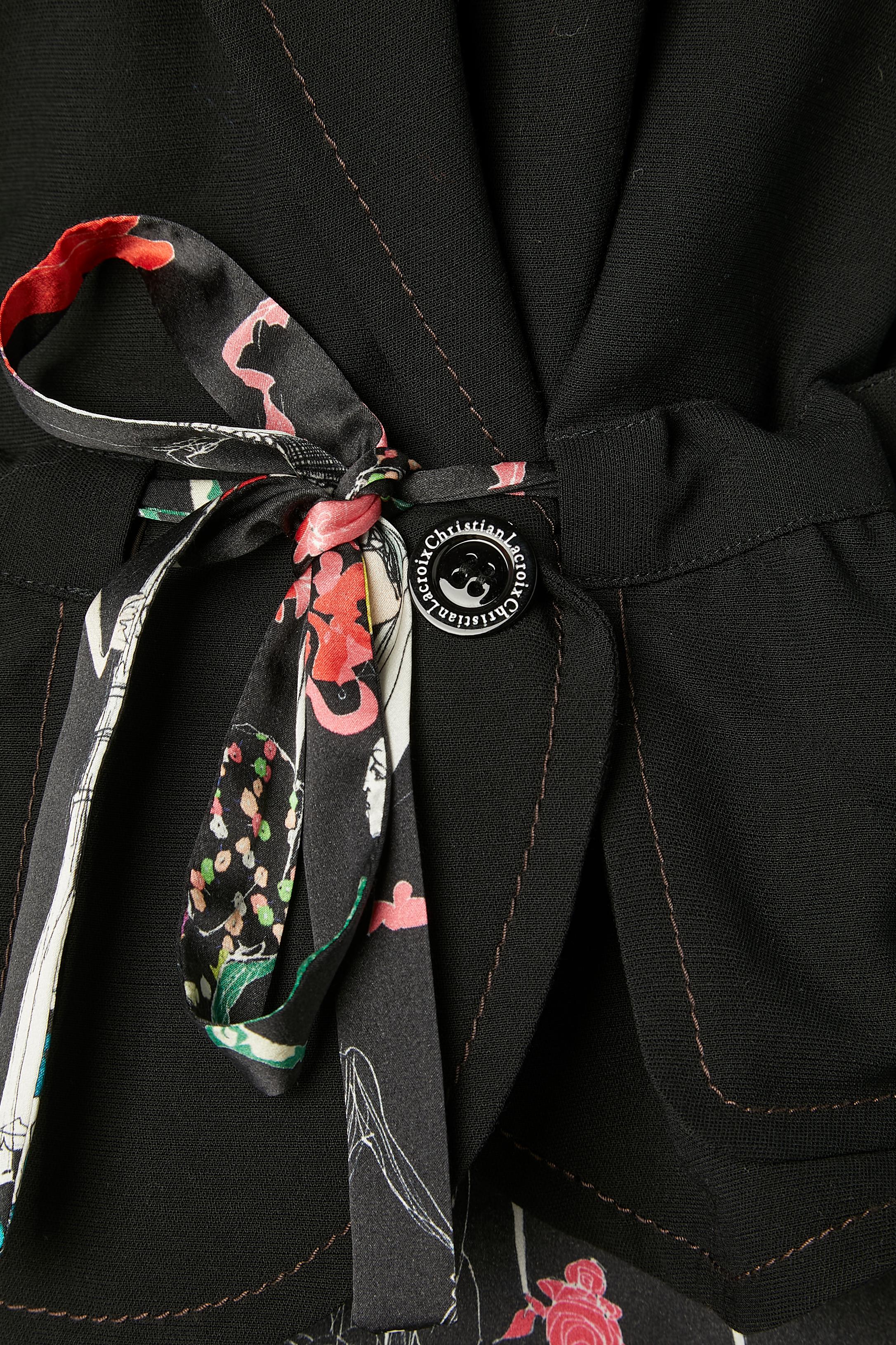 Black jacket and wrap printed silk skirt ensemble Christian Lacroix Bazar  In Excellent Condition For Sale In Saint-Ouen-Sur-Seine, FR