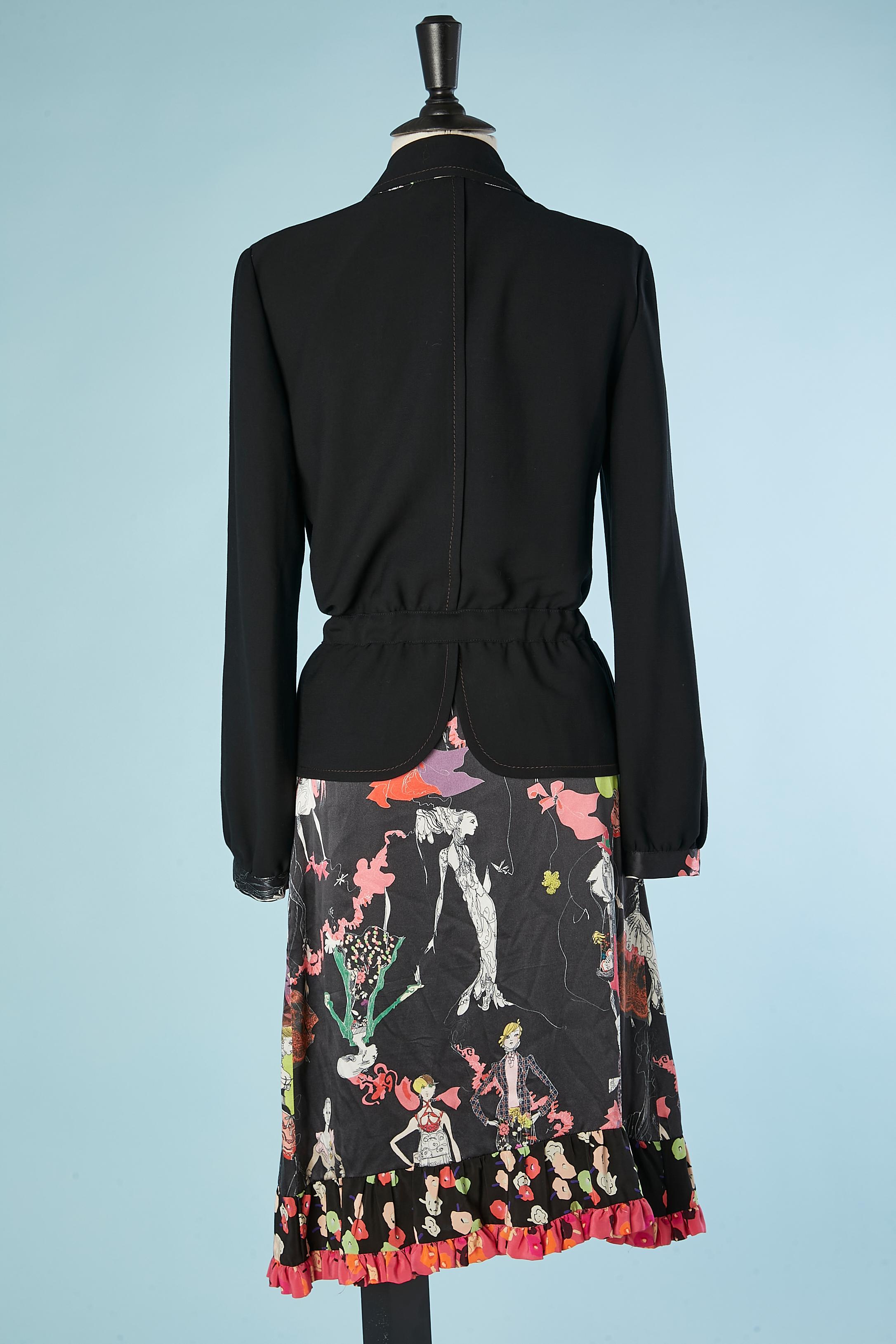 Black jacket and wrap printed silk skirt ensemble Christian Lacroix Bazar  For Sale 2