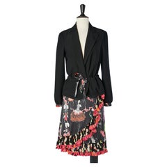 Vintage Black jacket and wrap printed silk skirt ensemble Christian Lacroix Bazar 