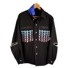 Black Jacket French Multi Color Lurex Tweed Cobalt Blue Silk Single Breasted