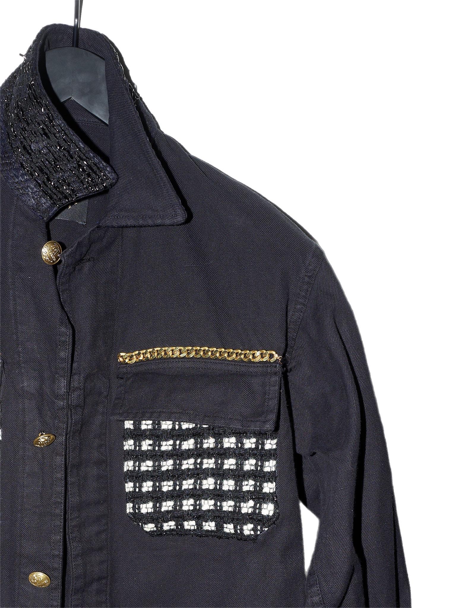 Black Jacket Gold Tone Chain Wool White Black Lurex Tweed Gold Buttons 1